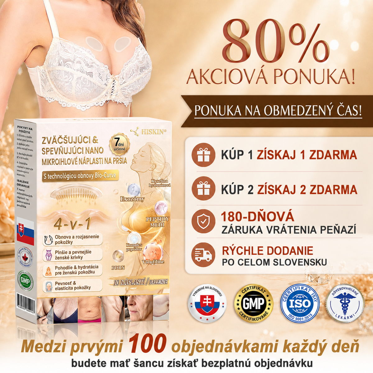 HISKIN®🏆 Náplasť s nano mikroihličkami pre objem, pozdvihnutie a spevnenie poprsia – Volufiline + Exosome + Copper Peptide formula podporená technológiou bunkovej obnovy