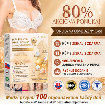 HISKIN®🏆 Náplasť s nano mikroihličkami pre objem, pozdvihnutie a spevnenie poprsia – Volufiline + Exosome + Copper Peptide formula podporená technológiou bunkovej obnovy