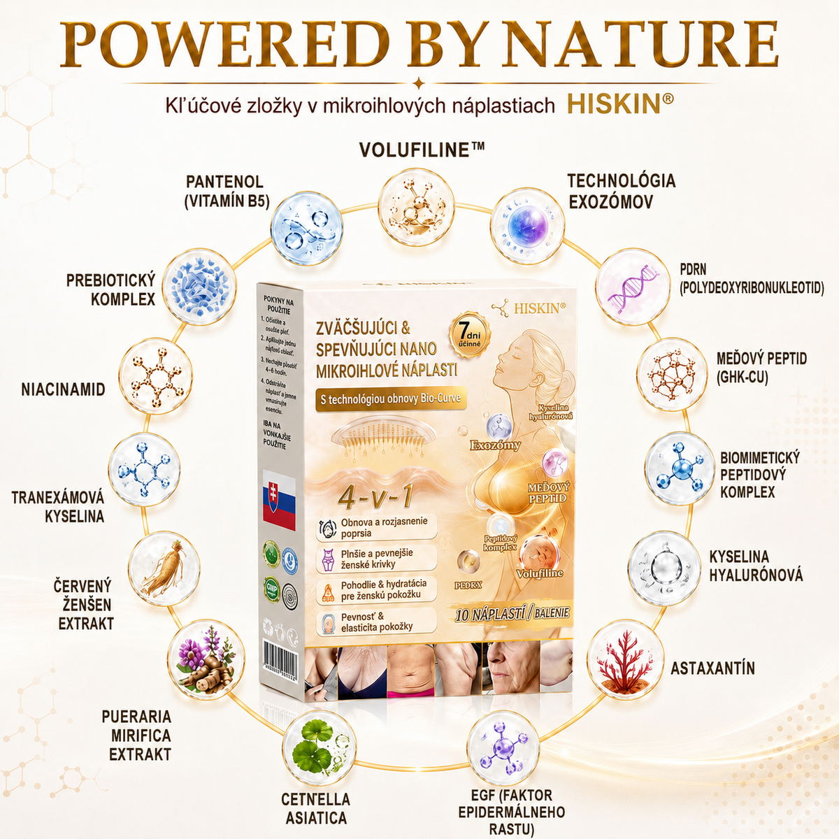 HISKIN®🏆 Náplasť s nano mikroihličkami pre objem, pozdvihnutie a spevnenie poprsia – Volufiline + Exosome + Copper Peptide formula podporená technológiou bunkovej obnovy
